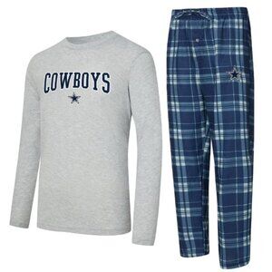 MEN'S NAVY/HEATHER GRAY DALLAS COWBOYS LONG SLEEVE T-SHIRT AND PLAID PJ MED